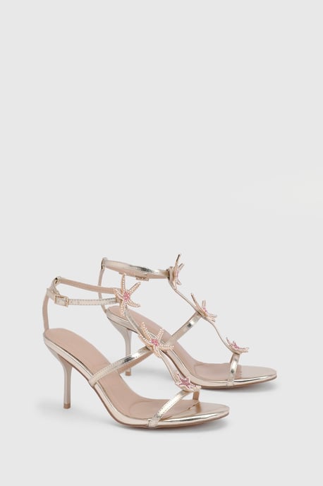 Embellished Triple Starfish Trim Strappy Heels - Image 3