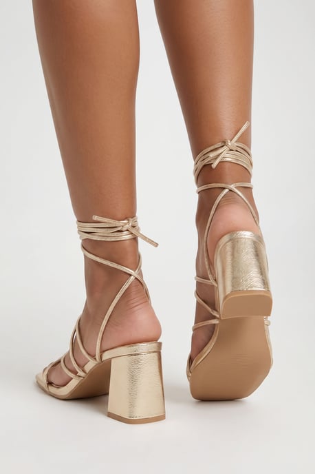 Metallic Strappy Low Block Heels - Image 2