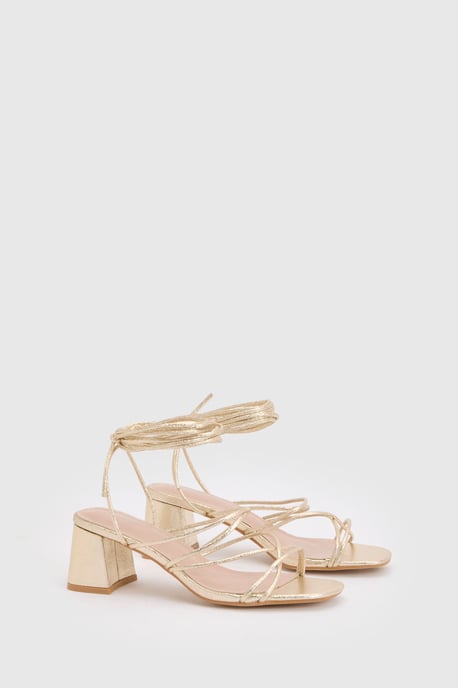 Metallic Strappy Low Block Heels - Image 3