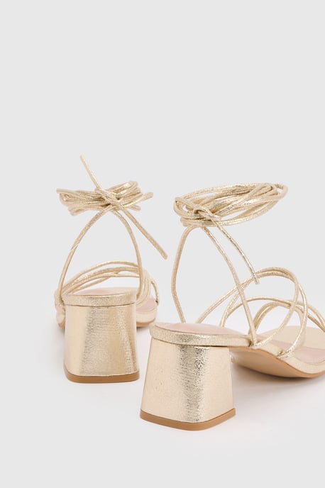 Metallic Strappy Low Block Heels - Image 4
