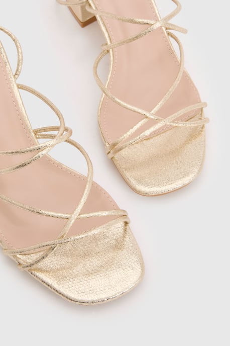 Metallic Strappy Low Block Heels - Image 5