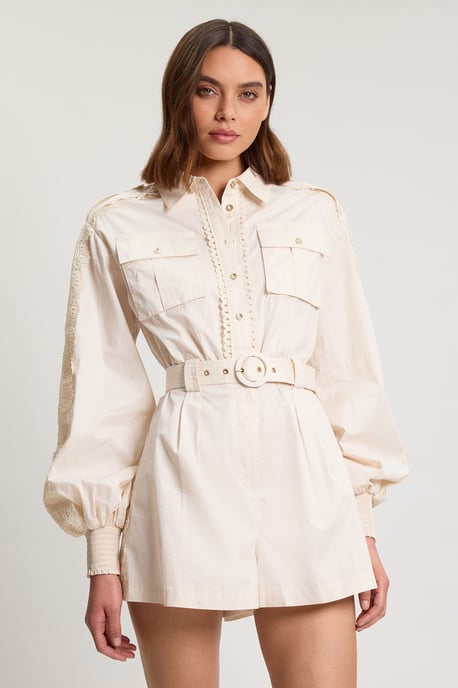 Cotton Sateen With Lace Trim Pocket Detail Playsuit - Image 1