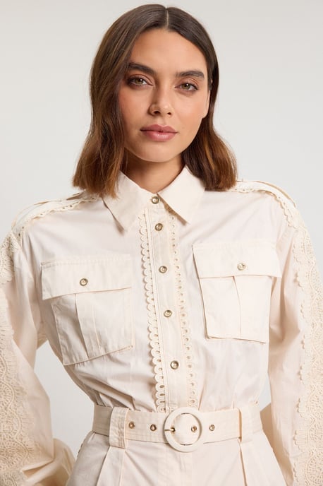 Cotton Sateen With Lace Trim Pocket Detail Playsuit - Image 2
