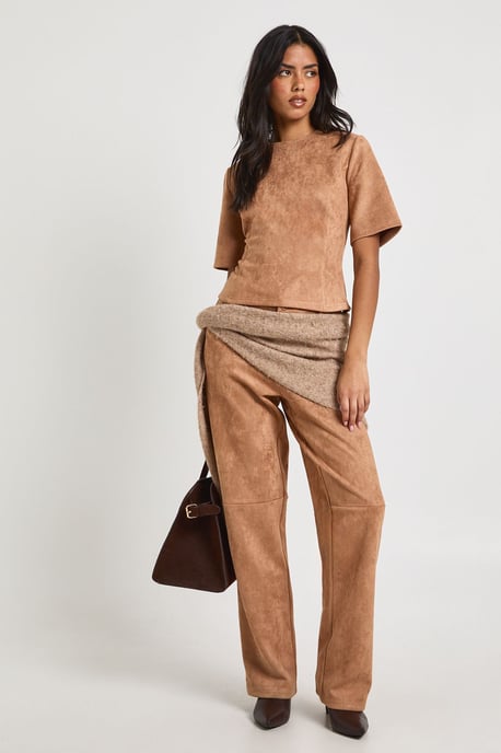 Suede Cinch Waist High Neck Tee - Image 3
