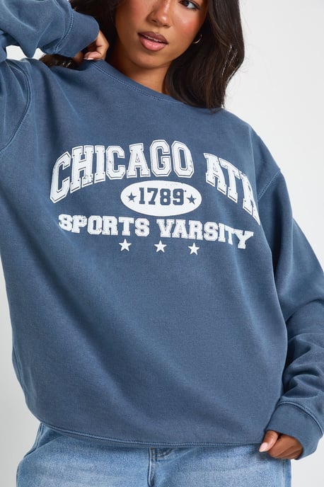 Chicago Print Washed Oversized Sweatshirt - Image 4
