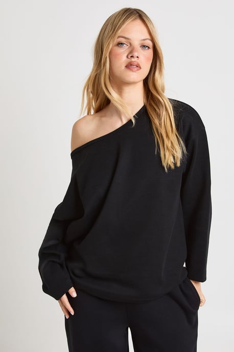 Petite Interlock Off Shoulder Sweatshirt - Image 1