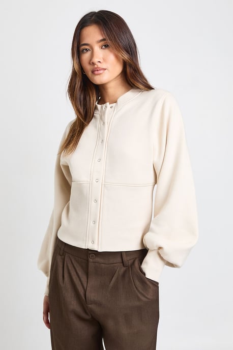 Balloon Sleeve Cinched Waist Popper Sweatshirt - Image 1