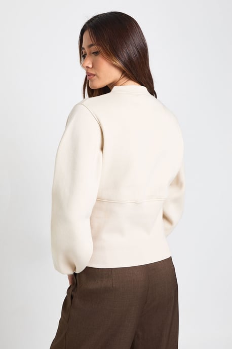 Balloon Sleeve Cinched Waist Popper Sweatshirt - Image 2