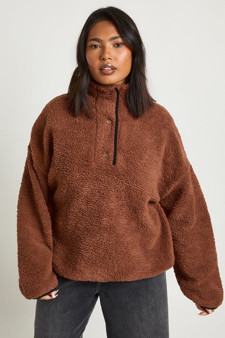 Plus Borg Button Down Sweatshirt - Image 1
