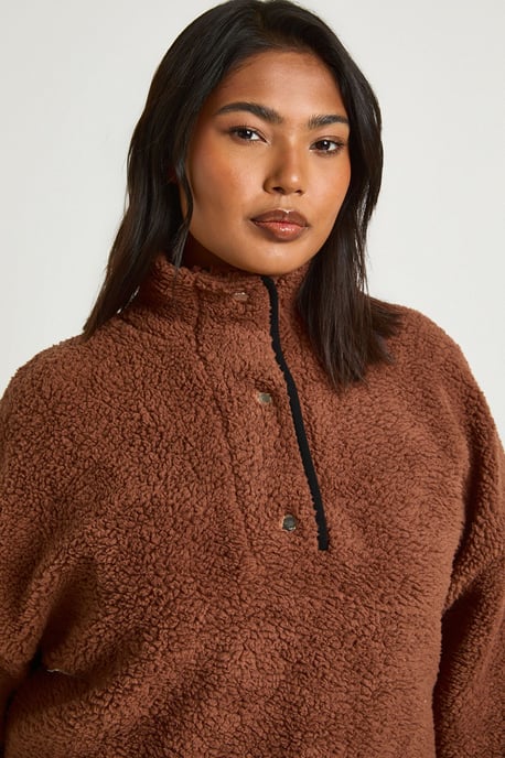 Plus Borg Button Down Sweatshirt - Image 4