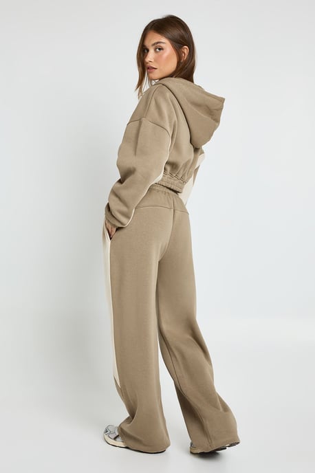 Contrast Panel Zip Through Hoodie Wide Leg Jogger Tracksuit - Image 2