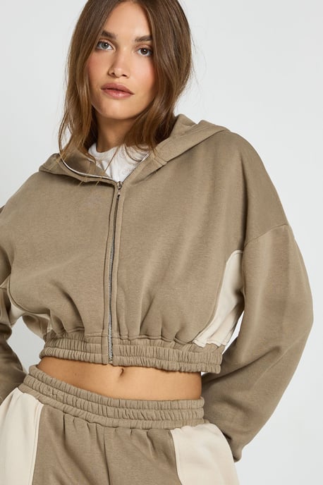 Contrast Panel Zip Through Hoodie Wide Leg Jogger Tracksuit - Image 4