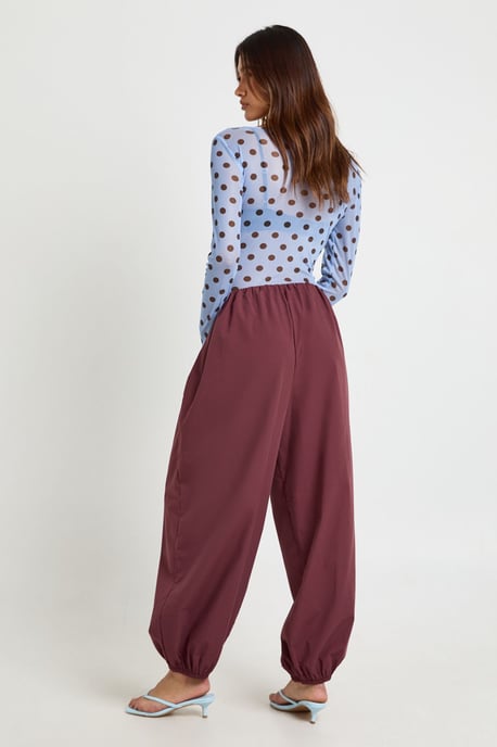 Poplin Low Rise Concealed Waistband Balloon Trousers - Image 2