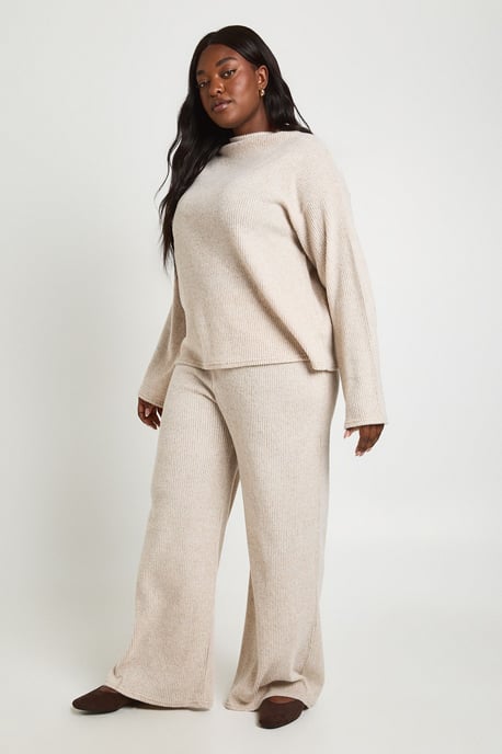 Plus Brushed Rib High Neck Boxy Top & Trouser Co Ord - Image 3