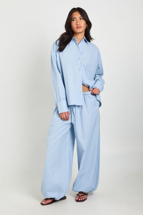 Linen Look Tie Cuff Trousers - Image 1