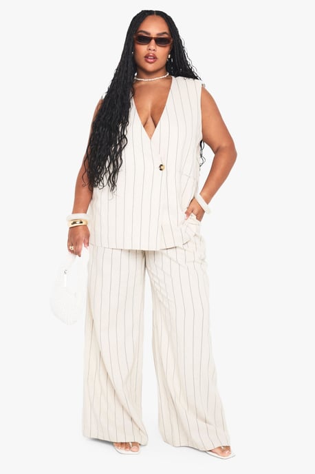 Plus Tailored Linen Stripe Trouser - Image 1