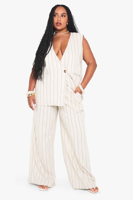 Plus Tailored Linen Stripe Trouser - Image 3