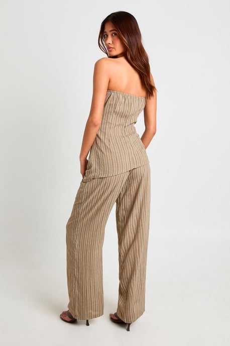 Drawstring Linen Look Stripe Trouser - Image 2