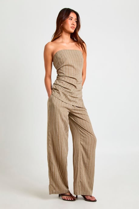 Drawstring Linen Look Stripe Trouser - Image 3