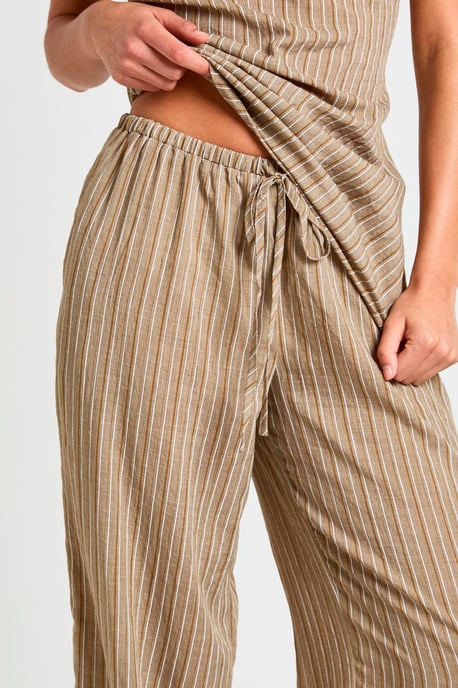 Drawstring Linen Look Stripe Trouser - Image 4