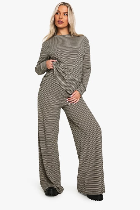 Maternity Rib Tie Waist Stripe Trousers - Image 1
