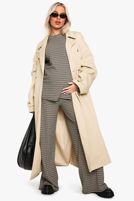 Maternity Rib Tie Waist Stripe Trousers - Image 3