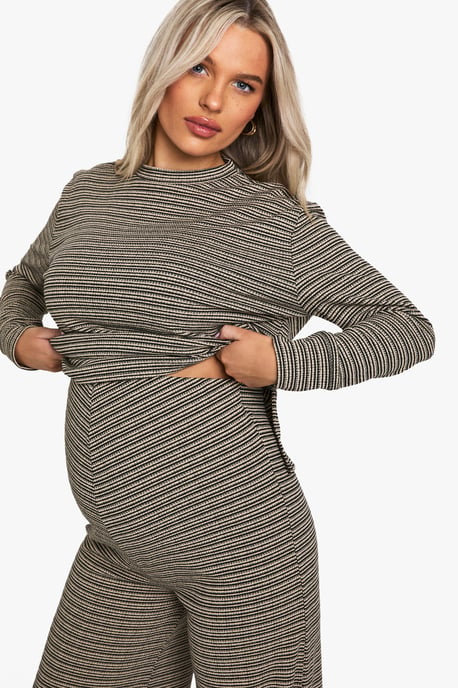 Maternity Rib Tie Waist Stripe Trousers - Image 4