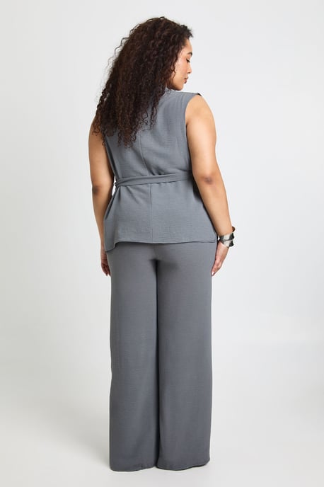 Plus Woven Long Sleeve Cowl Belted Trouser Co-Ord - Image 2