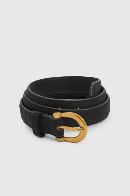 Faux Suede Gold D Buckle Belt - Image 2