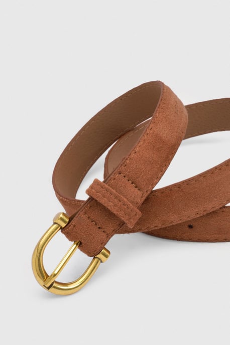 Faux Suede Gold D Buckle Belt - Image 3