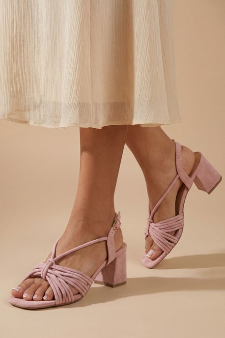 Heidi Faux Suede Flared Block Heel Strappy Sandals - Image 1