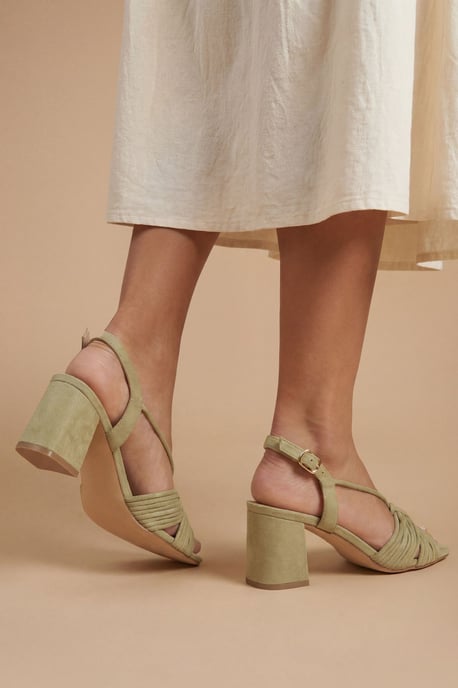 Heidi Faux Suede Flared Block Heel Strappy Sandals - Image 2
