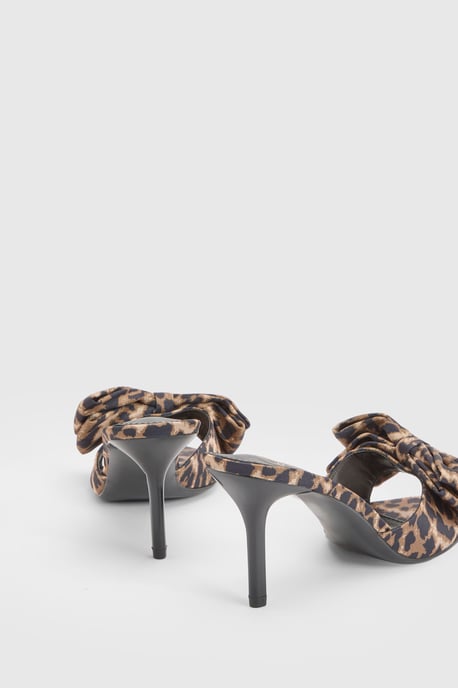 Satin Oversized Bow Leopard Print Heeled Mules - Image 4