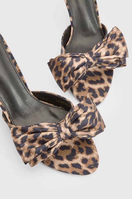 Satin Oversized Bow Leopard Print Heeled Mules - Image 5