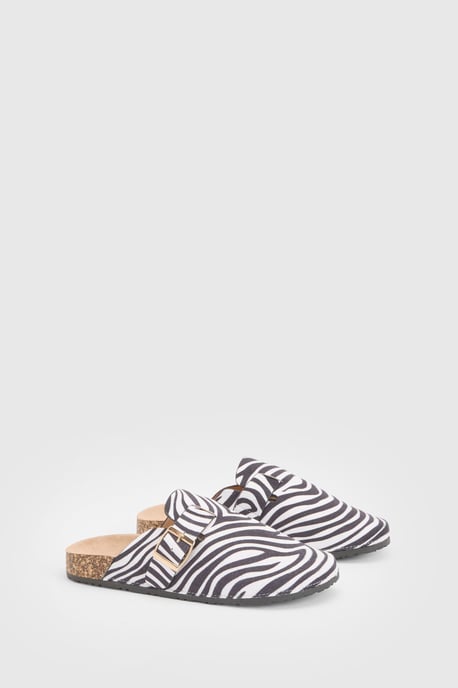 Faux Suede Zebra Buckle Detail Clogs - Image 3