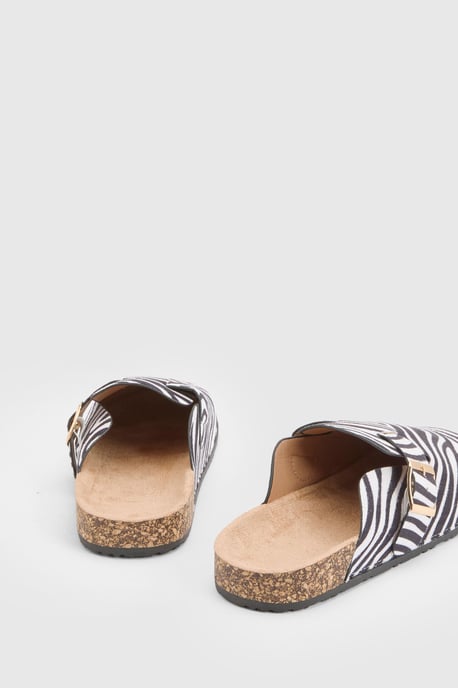 Faux Suede Zebra Buckle Detail Clogs - Image 4