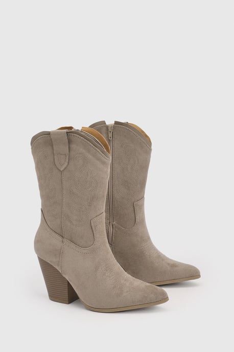 Faux Suede Embroidered Calf High Western Cowboy Boots - Image 3