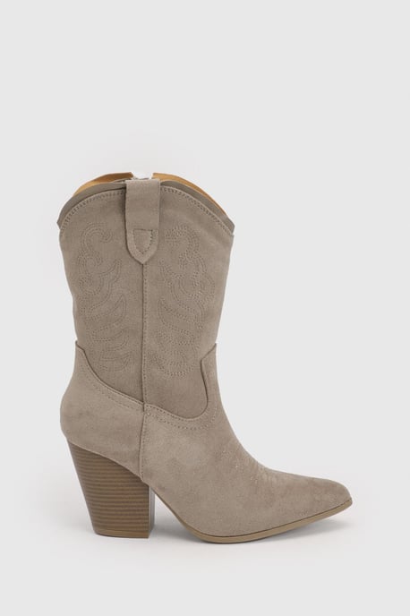 Faux Suede Embroidered Calf High Western Cowboy Boots - Image 4
