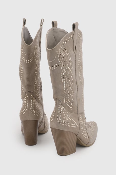 Faux Suede Stud Detail Western Boots - Image 5