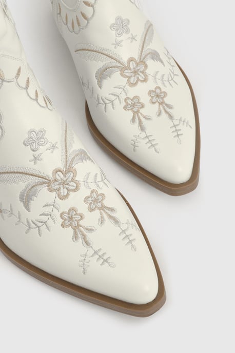 Embroidered Detail Calf High Western Boots - Image 5