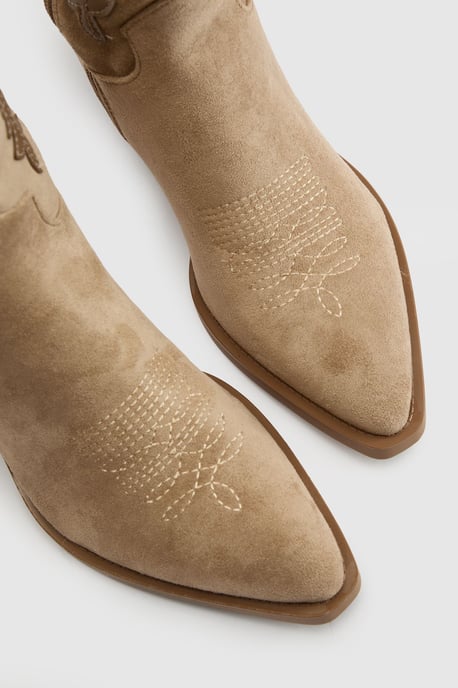 Faux Suede Contrast Detail Knee High Western Boots - Image 5