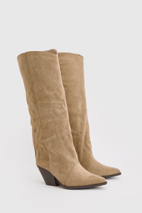 Faux Suede Embroidered Column Western Boots - Image 3