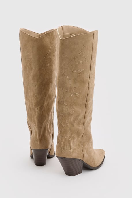 Faux Suede Embroidered Column Western Boots - Image 4
