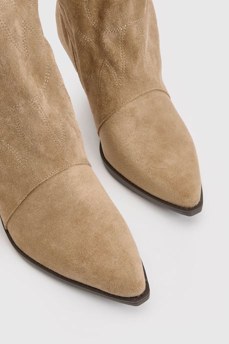 Faux Suede Embroidered Column Western Boots - Image 5