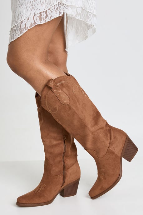 Faux Suede Embroidered Western Cowboy Boots - Image 2
