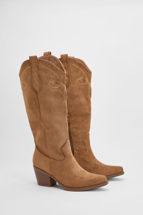 Faux Suede Embroidered Western Cowboy Boots - Image 3