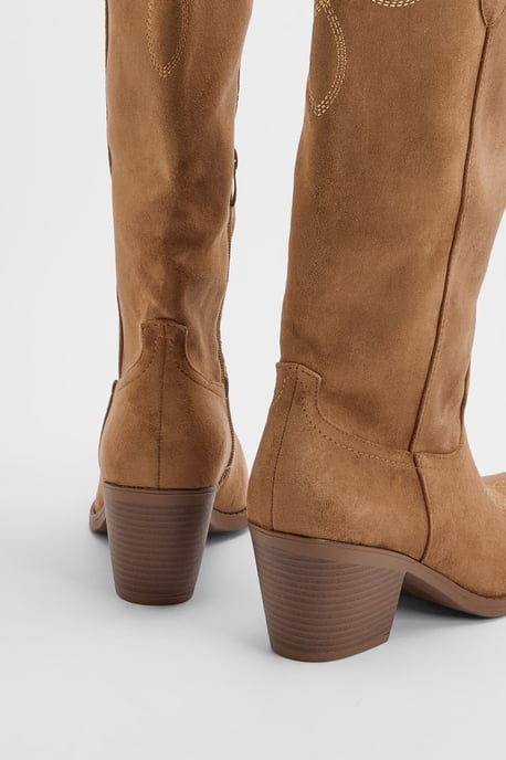 Faux Suede Embroidered Western Cowboy Boots - Image 4