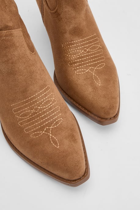 Faux Suede Embroidered Western Cowboy Boots - Image 5