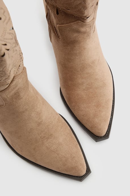Faux Suede Cut Out Detail Western Boots - Image 5