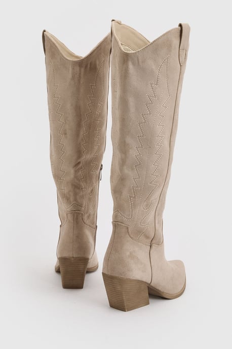 Faux Suede Embroidered Knee High Western Boots - Image 4